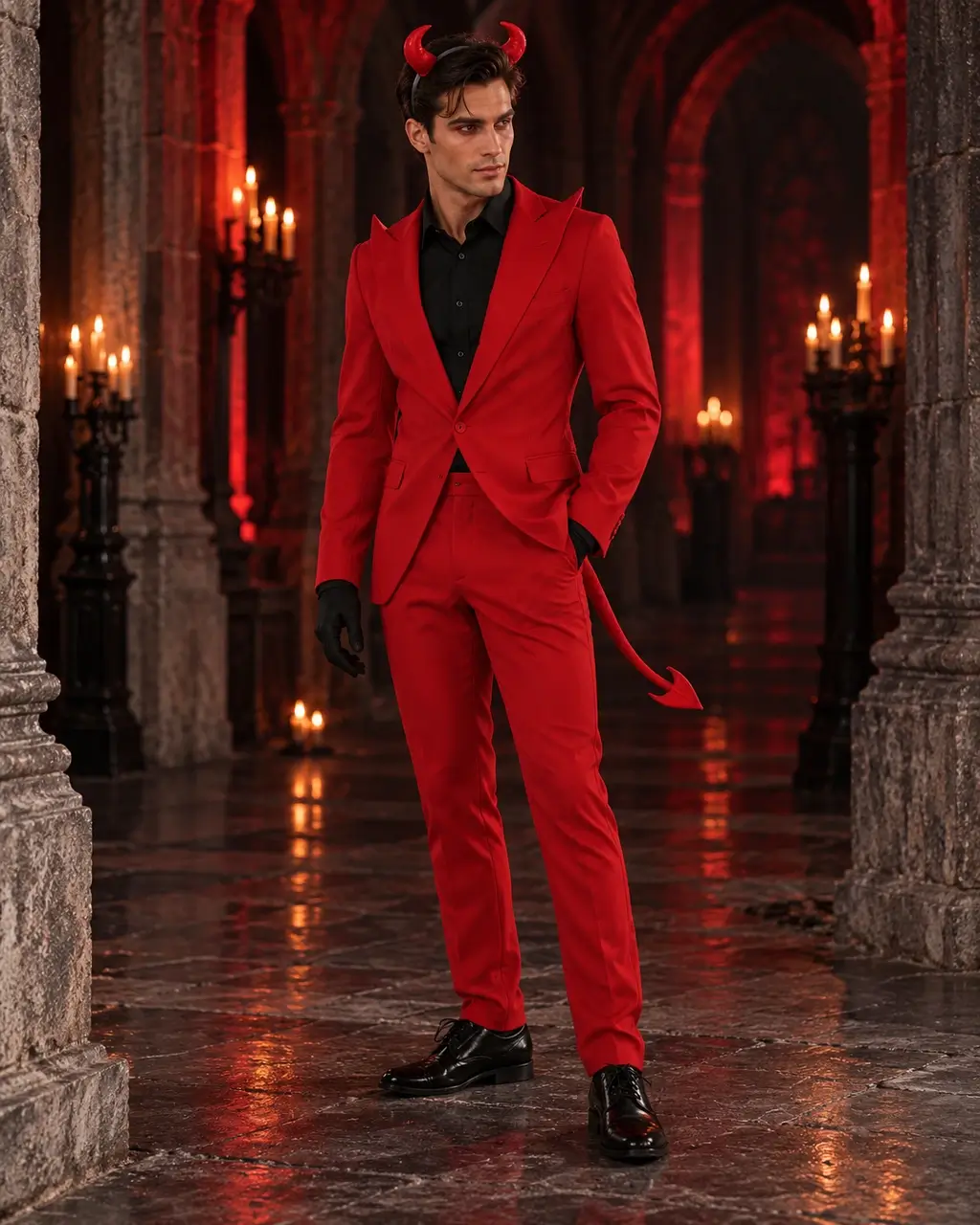 Red Devil Suit complete costume and styling details