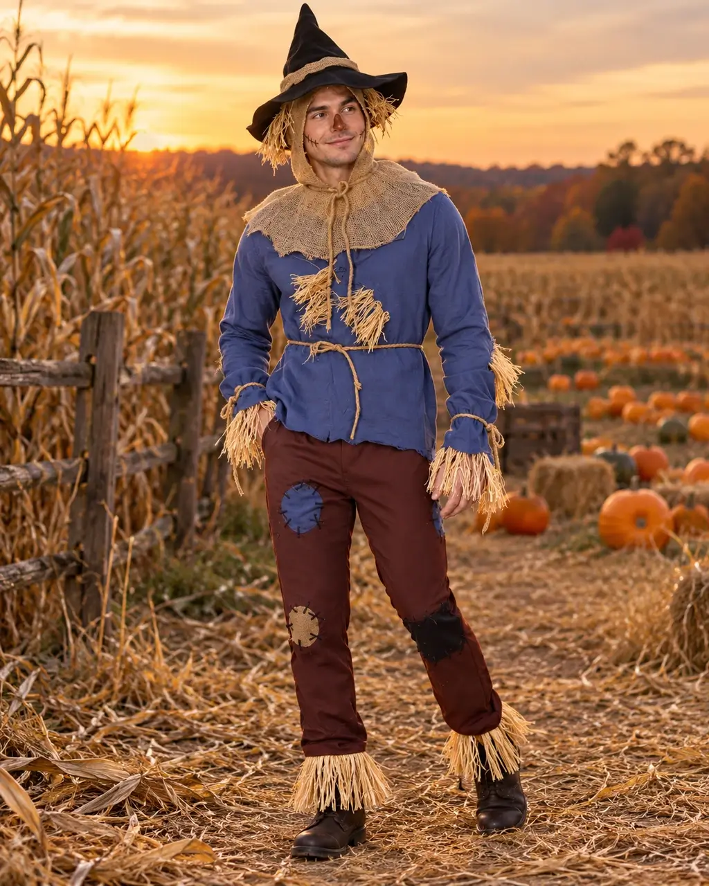 Patchwork Scarecrow complete costume and styling details