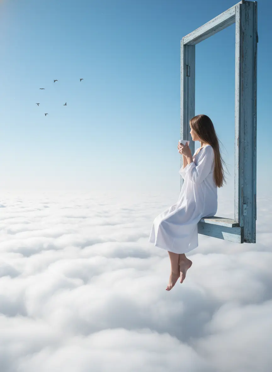 AI transformed surreal cloud window scene