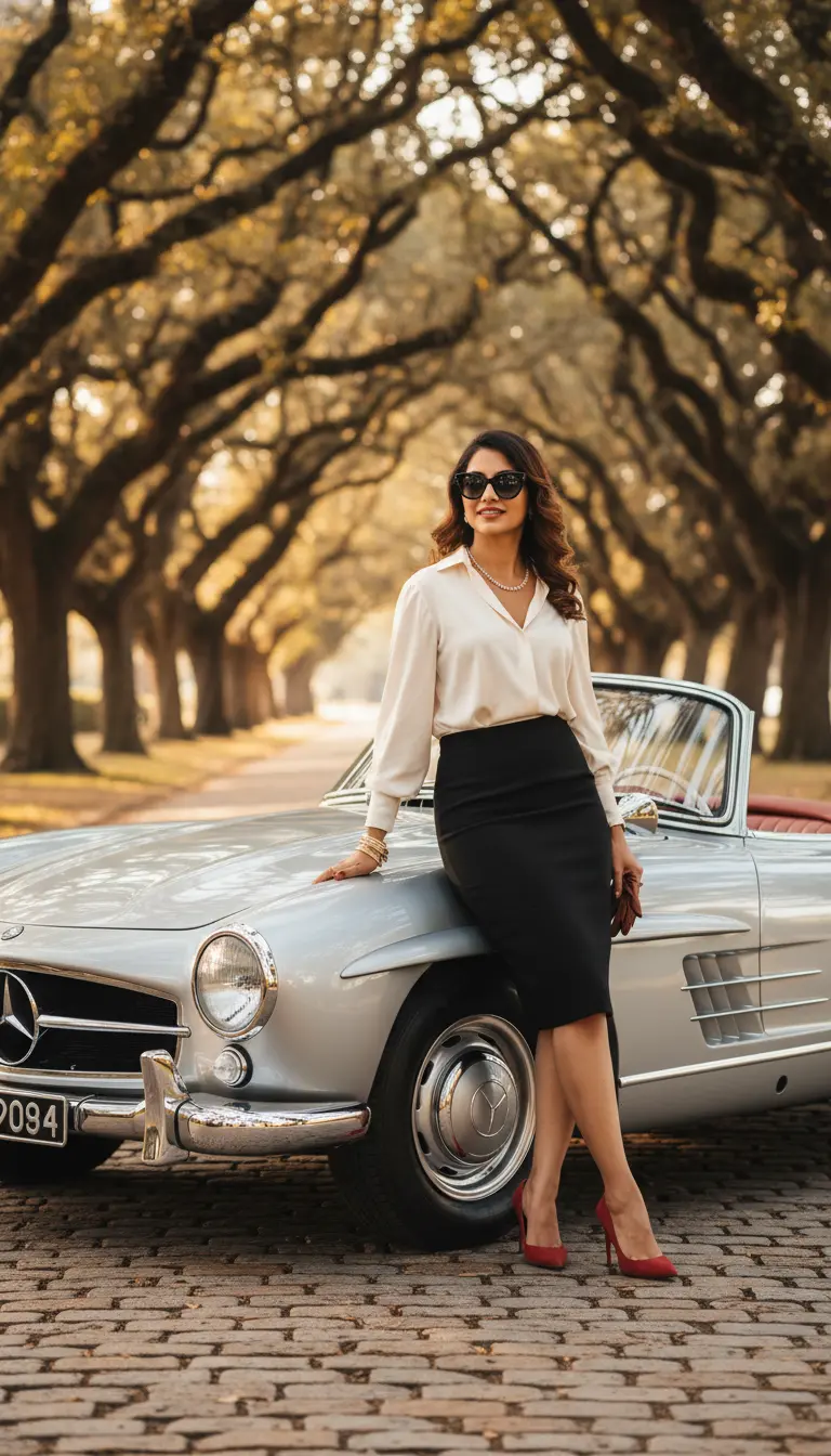 AI transformed vintage car fashion scene