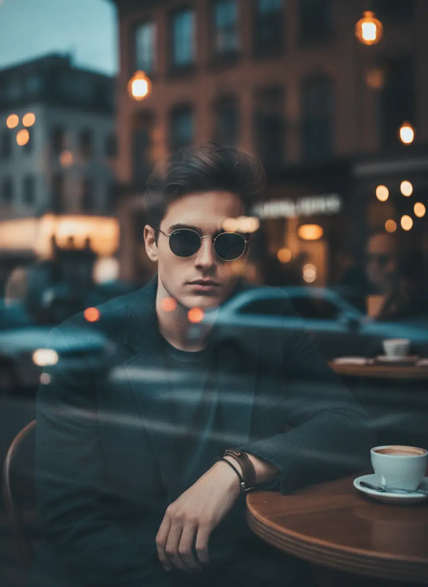 AI transformed café window portrait