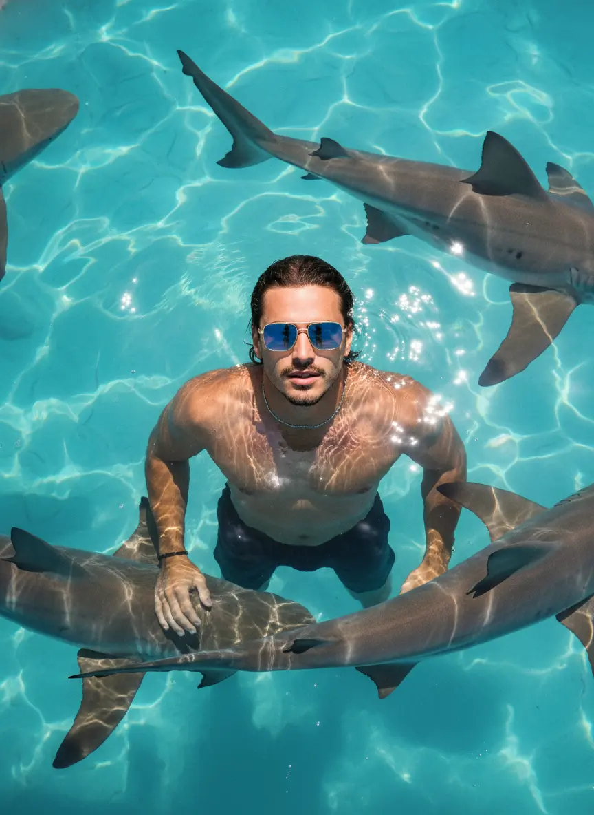 AI generated swimming with sharks