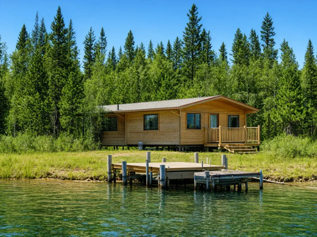 Lakeside cabin in summer