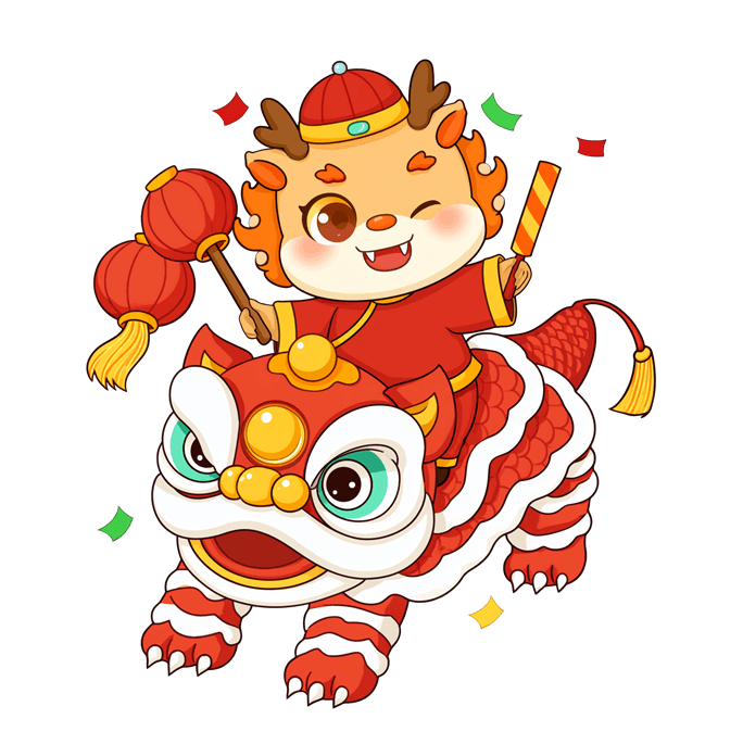 Qwen Image 2.1 透明背景舞狮卡通角色插画