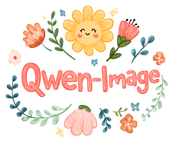 Qwen Image 2.1 透明背景的花卉 Qwen-Image 字样